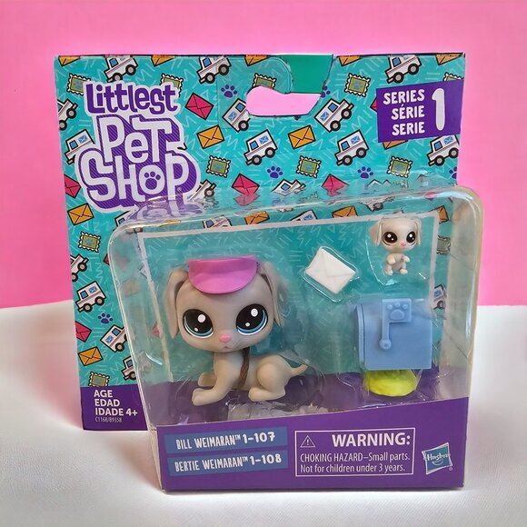 Hasbro Littlest Pet Shop #1-107 Bill Weimaran Weimaraner Dog #1-108 Bertie LPS - Picture 1 of 7